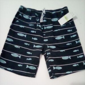 Nautica Boys Cotton/Poly Stretch Elastic Waist Swim Shorts Navy/Fish Size 4T